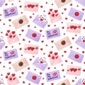 Flat cute Valentines envelopes seamless pattern