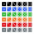 Flat, d6 dice. Six colour variations