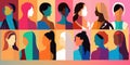 flat 2D graphical silhouettes of women of different nationalities and cultures in colorful banner, business women