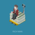 Flat 3d isometric billionaire, oligarch, rich man, millionaire