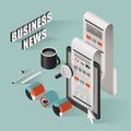 Flat 3d isometric business news illustration