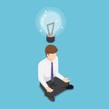 Isometric businessman doing meditation and get new idea