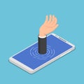 Isometric businessman hand get drowned in smartphone