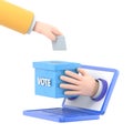 Flat 3d isometric businessman hand putting voting paper into ballot box that come out from laptop monitor Royalty Free Stock Photo