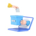 Flat 3d isometric businessman hand putting voting paper into ballot box that come out from laptop monitor Royalty Free Stock Photo