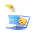 Flat 3d isometric businessman hand putting voting paper into ballot box that come out from laptop monitor Royalty Free Stock Photo