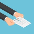 Isometric businessman hands tearing up a contract or agreement d