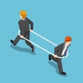 Isometric businessman in the hoop running different way from each other.