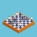 Isometric businessman playing business chess.