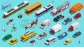 Flat 3d isometric city transport icon set. Royalty Free Stock Photo