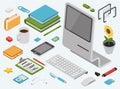 Flat 3d isometric computer technology concept vector icon set