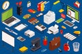 Flat 3d isometric computerized technology workspace infographic concept Royalty Free Stock Photo