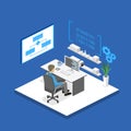 Flat 3D isometric concept illustration of office software developer and teamwork. .