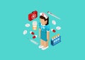 Flat 3d isometric concept web infographic medical nurse doctor