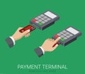 Flat 3d isometric credit card payment POS terminal PIN code