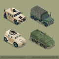 Flat 3d isometric high quality military road transport icon set Royalty Free Stock Photo