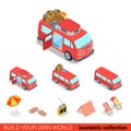 Flat 3d isometric hippie van camping info graphic icon Royalty Free Stock Photo