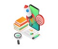 Isometric illustration concept of educational online technology target Royalty Free Stock Photo