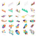 Flat 3d isometric infographic elements icons graph charts set for finance business presentation. Data statistics Royalty Free Stock Photo