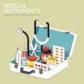 Flat 3d isometric infographic for medical instruments