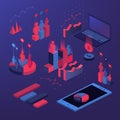 Flat 3d isometric infographic for your business presentations. Big set of infographics with data icons, world map charts