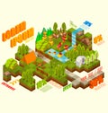 Flat 3d isometric jungle with wild animal, Infographic elements collection, Vector illustrator Royalty Free Stock Photo