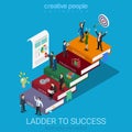 Flat 3d isometric ladder to success marketing: book promotion