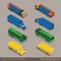 Flat 3d isometric long vehicle road transport icon set Royalty Free Stock Photo