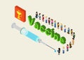 Flat 3d isometric medical vaccine, cure research web infographic Royalty Free Stock Photo