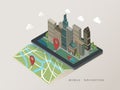 Flat 3d isometric mobile navigation illustration