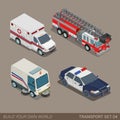 Flat 3d isometric municipal emergency road transport icon set