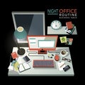 Flat 3d isometric night office routine illustration