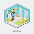 Flat 3d isometric office concept.