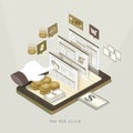 Flat 3d isometric pay per click concept illustration