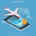 Flat 3d isometric plane boarding pass online mobile