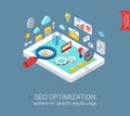 Flat 3d isometric seo optimization tablet computer template Royalty Free Stock Photo