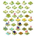 Flat 3d isometric set infographics farm object too