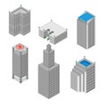 Flat 3d isometric set of skyscrapers, buildings, school. Isolated on white background. for games, maps.