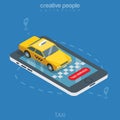 Flat 3d isometric taxi phone online mobile order