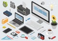 Flat 3d isometric technology workspace infographic icon set Royalty Free Stock Photo