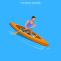 Flat 3d isometry web site vector kayaker rafting r