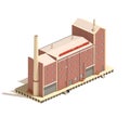 Flat 3d model isometric factory building illustration isolated on white background.