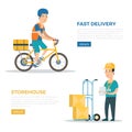 Flat 3d moving delivery isometric man couriers car Royalty Free Stock Photo