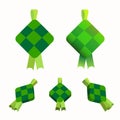 flat and 3d style ramadan islamic traditional ketupat element icon set