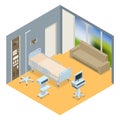 Flat 3D vector illustration Isometric interior of hospital room. Hospital room with beds and comfortable medical Royalty Free Stock Photo