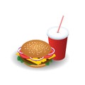 Isometric hamburguer with coke soda with straw