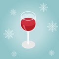 Isometric red wine in a glass on winter background