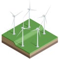 Flat 3d Vector isometric illustration. Wind turbines. Wind energy. Eco energy