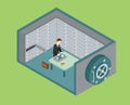 Flat 3d web isometric bank vault safe depository concept