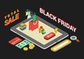 Flat 3d web isometric black friday sale infographic concept